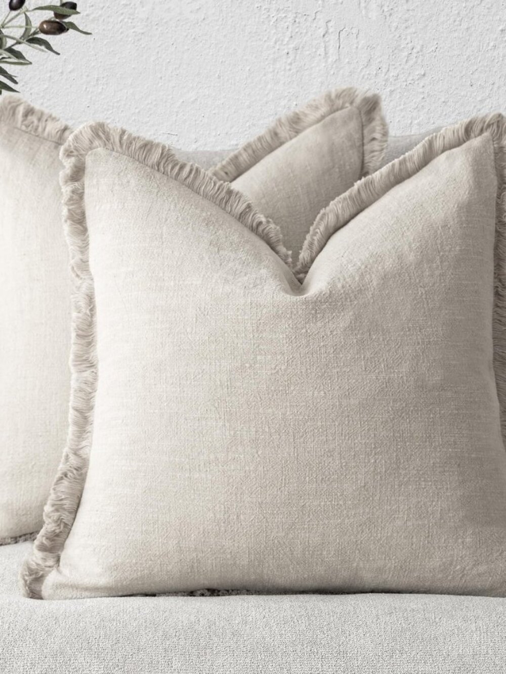 Decorative Linen Fringe Throw Pillow Covers 20×20 Inch,Beige